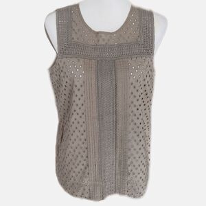 LOFT khaki green tank top, eyelet detail front, solid back, size S
